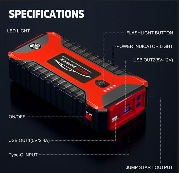 HIGH POWER EMERGENCY JUMP STARTER AND TYRE INFLATOR